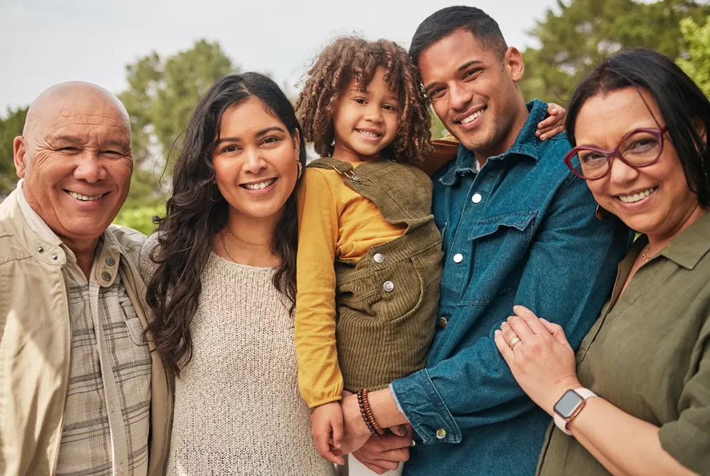 Happy Latin American family at neuropsychological evaluation clinic in Miami
